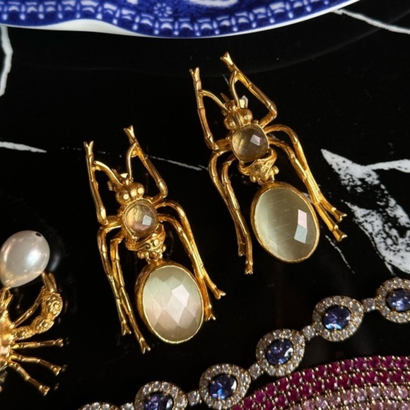 Real Authentic Natural Stone Insect Drop Unique High Quality Earrings - Picture 3 of 5